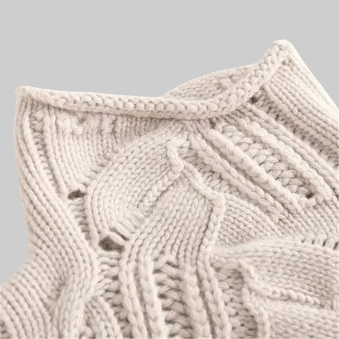 Надежда – Кашмирен поло пуловер с плетен мотив