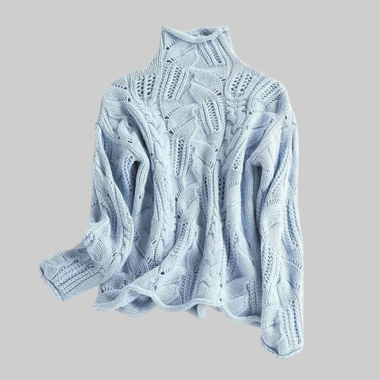 Надежда – Кашмирен поло пуловер с плетен мотив