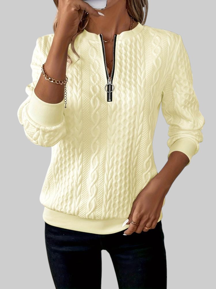 Йоана - Дамски плетен пуловер с цип и плитки