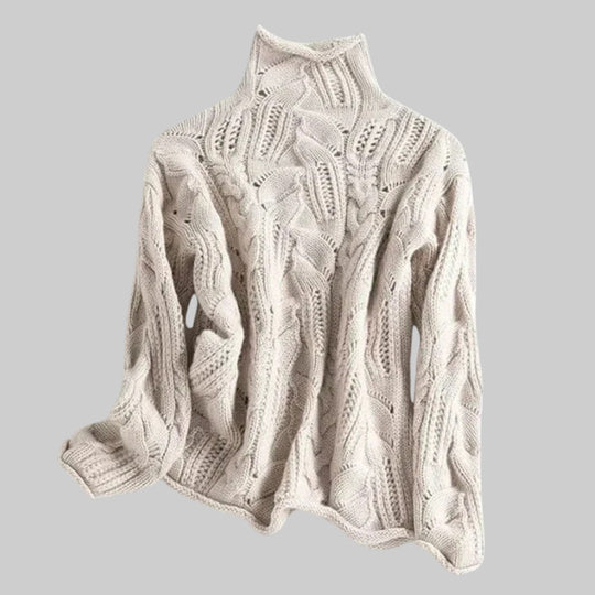 Надежда – Кашмирен поло пуловер с плетен мотив