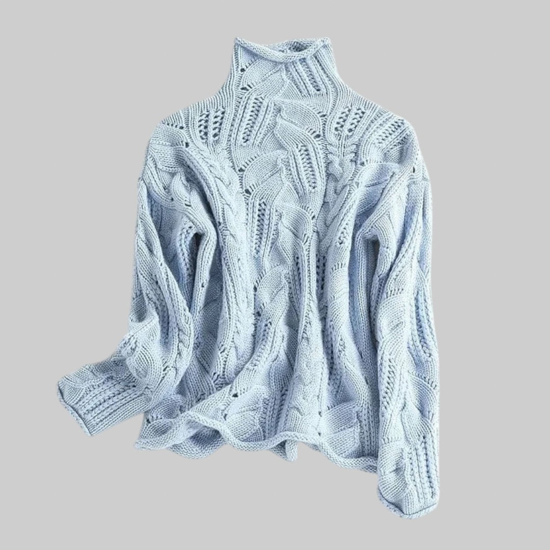 Надежда – Кашмирен поло пуловер с плетен мотив